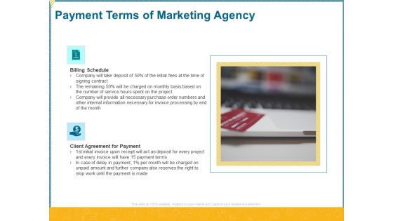 Promotional Services Payment Terms Of Marketing Agency Ppt Summary Aids PDF