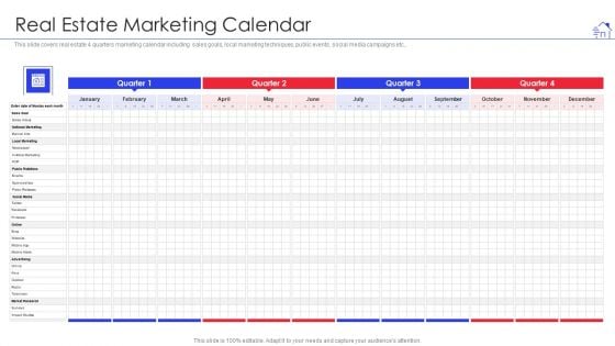 Promotional Strategies For Property Development Firm Real Estate Marketing Calendar Brochure PDF