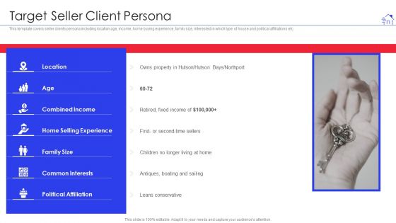 Promotional Strategies For Property Development Firm Target Seller Client Persona Slides PDF