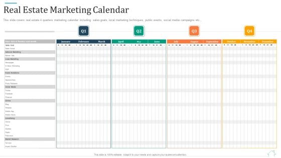 Promotional Strategy For Real Estate Project Real Estate Marketing Calendar Graphics PDF