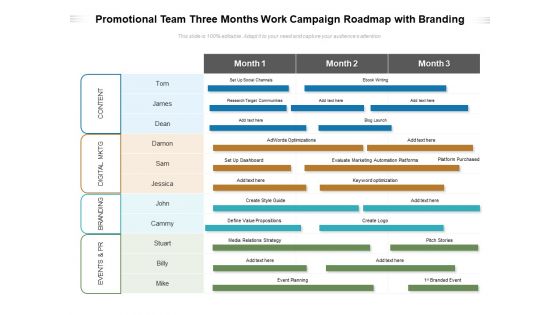 Promotional Team Three Months Work Campaign Roadmap With Branding Microsoft