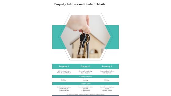 Property Address And Contact Details One Pager Documents