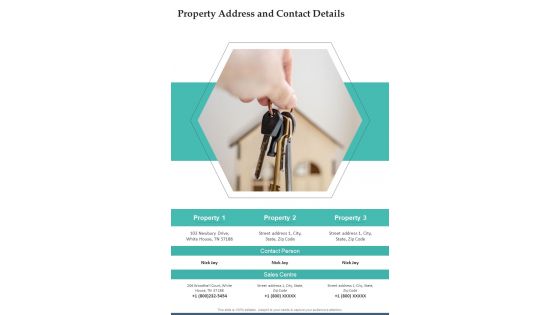 Property Address And Contact Details One Pager Documents Property Address And Contact Details One Pager Documents