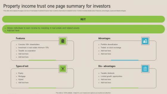 Property Income Trust One Page Summary For Investors Graphics PDF