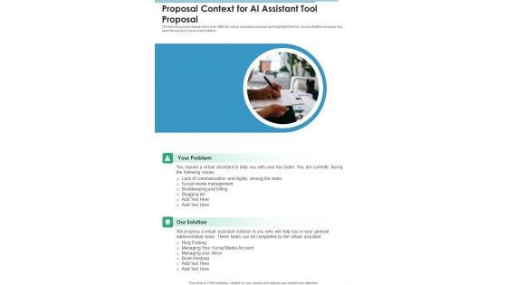 Proposal Context For AI Assistant Tool Proposal One Pager Sample Example Document