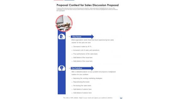 Proposal Context For Sales Discussion Proposal One Pager Sample Example Document