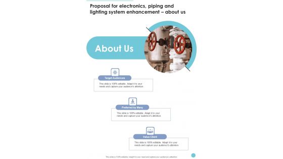 Proposal Electronics Piping Lighting System Enhancement About Us One Pager Sample Example Document Proposal Electronics Piping Lighting System Enhancement About Us One Pager Sample Example Document