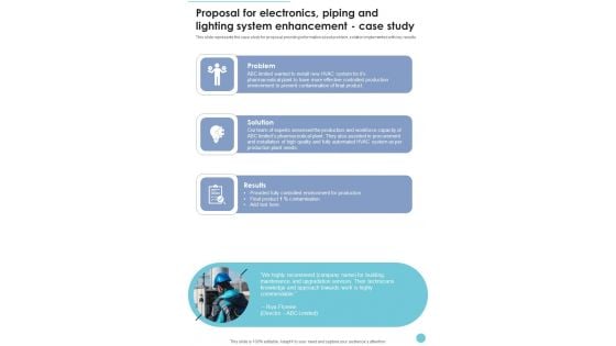 Proposal Electronics Piping Lighting System Enhancement Case Study One Pager Sample Example Document Proposal Electronics Piping Lighting System Enhancement Case Study One Pager Sample Example Document