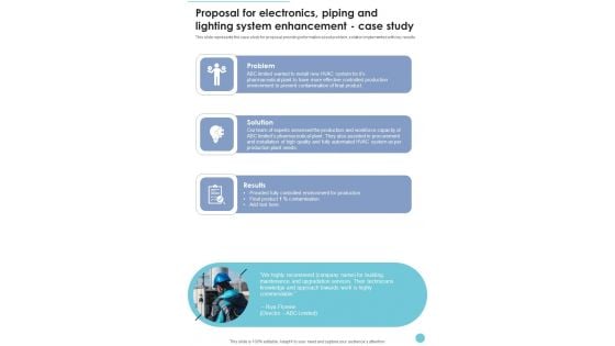 Proposal Electronics Piping Lighting System Enhancement Case Study One Pager Sample Example Document