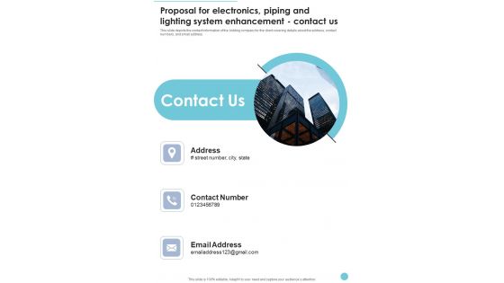 Proposal Electronics Piping Lighting System Enhancement Contact Us One Pager Sample Example Document Proposal Electronics Piping Lighting System Enhancement Contact Us One Pager Sample Example Document