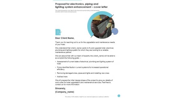 Proposal Electronics Piping Lighting System Enhancement Cover Letter One Pager Sample Example Document Proposal Electronics Piping Lighting System Enhancement Cover Letter One Pager Sample Example Document