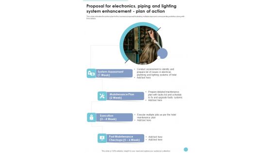 Proposal Electronics Piping Lighting System Enhancement Plan Of Action One Pager Sample Example Document Proposal Electronics Piping Lighting System Enhancement Plan Of Action One Pager Sample Example Document