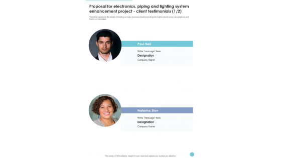 Proposal Electronics Piping Lighting System Enhancement Project Client Testimonials One Pager Sample Example Document Proposal Electronics Piping Lighting System Enhancement Project Client Testimonials One Pager Sample Example Document