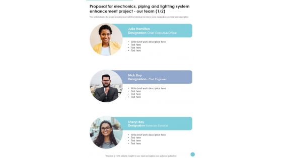 Proposal Electronics Piping Lighting System Enhancement Project Our Team One Pager Sample Example Document