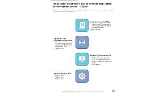 Proposal Electronics Piping Lighting System Enhancement Project Scope One Pager Sample Example Document