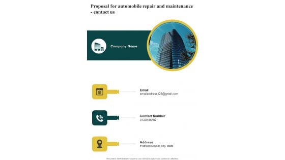Proposal For Automobile Repair And Maintenance Contact Us One Pager Sample Example Document Proposal For Automobile Repair And Maintenance Contact Us One Pager Sample Example Document