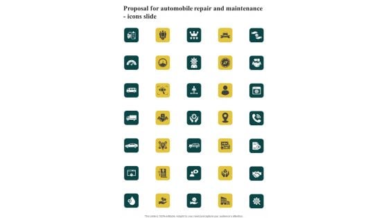 Proposal For Automobile Repair And Maintenance Icons Slide One Pager Sample Example Document