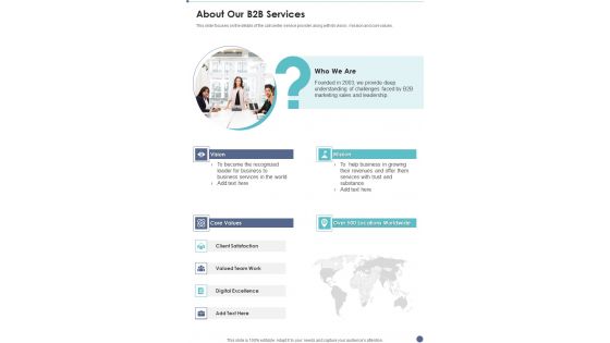 Proposal For B2B Services About Our B2B Services One Pager Sample Example Document