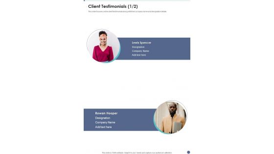 Proposal For B2B Services Client Testimonials One Pager Sample Example Document