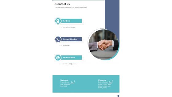 Proposal For B2B Services Contact Us One Pager Sample Example Document