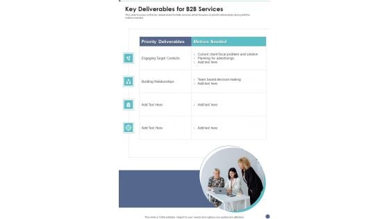 Proposal For B2B Services Key Deliverables For B2B Services One Pager Sample Example Document