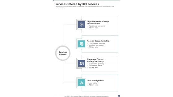 Proposal For B2B Services Services Offered By B2B Services One Pager Sample Example Document