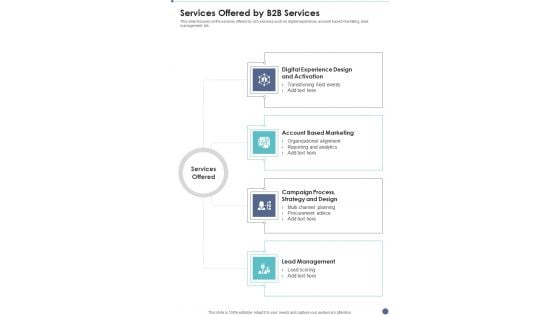 Proposal For B2B Services Services Offered By B2B Services One Pager Sample Example Document