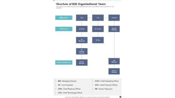 Proposal For B2B Services Structure Of B2B Organizational Team One Pager Sample Example Document