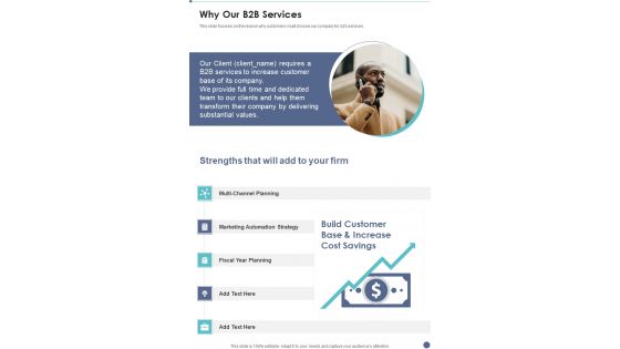 Proposal For B2B Services Why Our B2B Services One Pager Sample Example Document Proposal For B2B Services Why Our B2B Services One Pager Sample Example Document