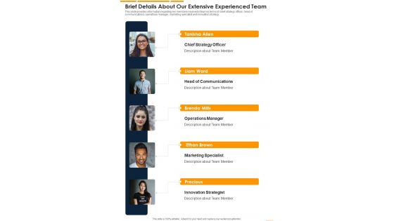 Proposal For Brand Expansion And Marketing Brief Details About Our One Pager Sample Example Document Proposal For Brand Expansion And Marketing Brief Details About Our One Pager Sample Example Document