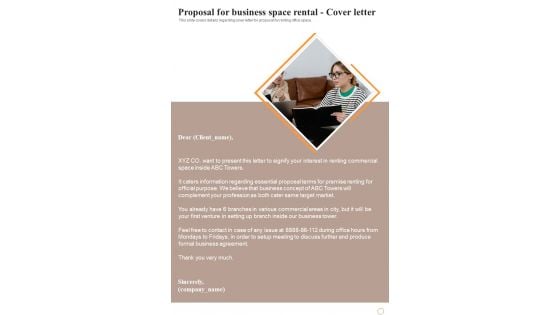 Proposal For Business Space Rental Cover Letter One Pager Sample Example Document