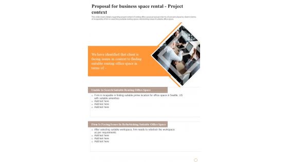 Proposal For Business Space Rental Project Context One Pager Sample Example Document