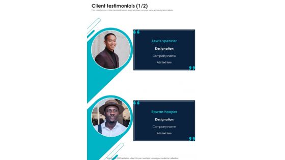 Proposal For Business To Business Enterprise Client Testimonials One Pager Sample Example Document