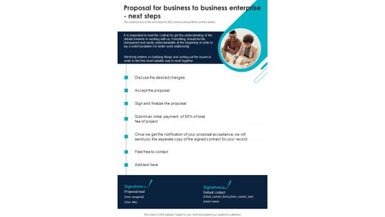 Proposal For Business To Business Enterprise Next Steps One Pager Sample Example Document