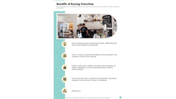 Proposal For Cafeteria Business Benefits Of Buying Franchise One Pager Sample Example Document Proposal For Cafeteria Business Benefits Of Buying Franchise One Pager Sample Example Document