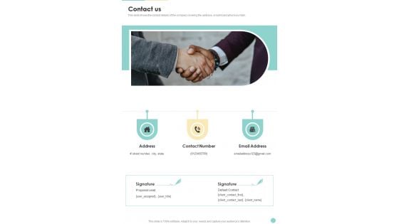 Proposal For Cafeteria Business Contact Us One Pager Sample Example Document Proposal For Cafeteria Business Contact Us One Pager Sample Example Document