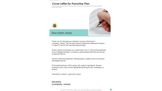 Proposal For Cafeteria Business Cover Letter For Franchise Plan One Pager Sample Example Document Proposal For Cafeteria Business Cover Letter For Franchise Plan One Pager Sample Example Document