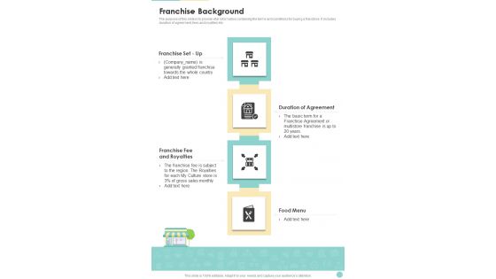 Proposal For Cafeteria Business Franchise Background One Pager Sample Example Document