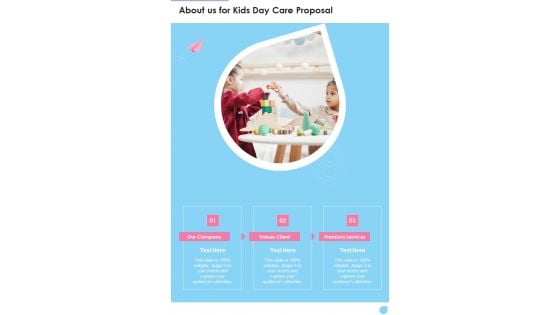 Proposal For Child Care About Us For Kids Day Care Proposal One Pager Sample Example Document Proposal For Child Care About Us For Kids Day Care Proposal One Pager Sample Example Document