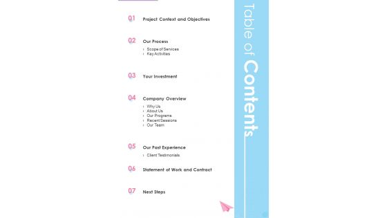 Proposal For Child Care Table Of Contents One Pager Sample Example Document Proposal For Child Care Table Of Contents One Pager Sample Example Document