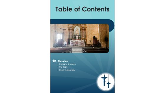 Proposal For Church Building Project Table Of Contents One Pager Sample Example Document