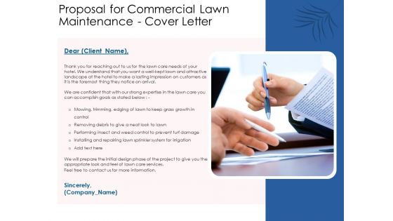 Proposal For Commercial Lawn Maintenance Cover Letter Ppt Summary Graphics Tutorials PDF