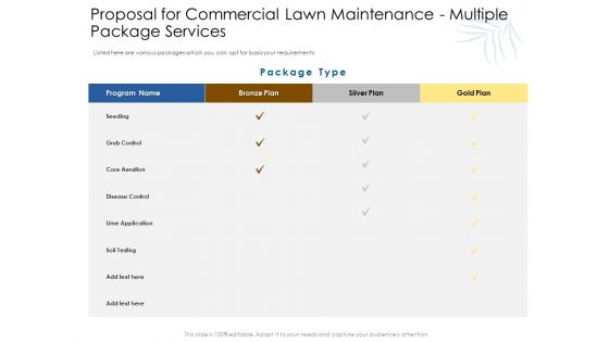 Proposal For Commercial Lawn Maintenance Multiple Package Services Ppt Infographics Outline PDF