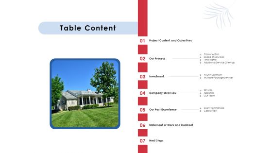 Proposal For Commercial Lawn Maintenance Table Content Ppt File Inspiration PDF