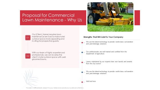 Proposal For Commercial Lawn Maintenance Why Us Ppt Portfolio Vector PDF