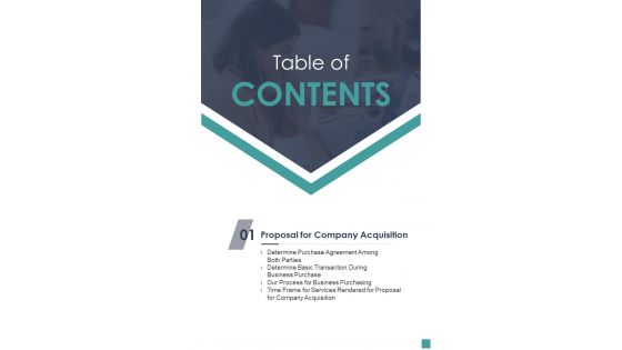 Proposal For Company Acquisition Table Of Contents One Pager Sample Example Document Proposal For Company Acquisition Table Of Contents One Pager Sample Example Document