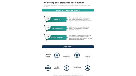 Proposal For Contractual Services Addressing Brief Description One Pager Sample Example Document