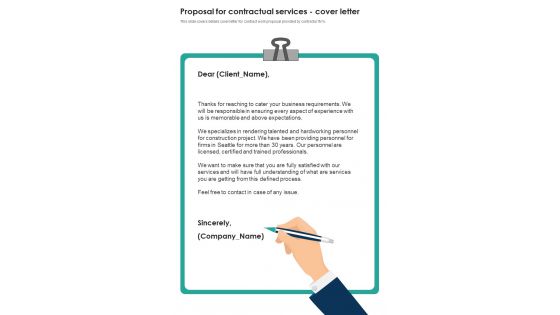 Proposal For Contractual Services Cover Letter One Pager Sample Example Document