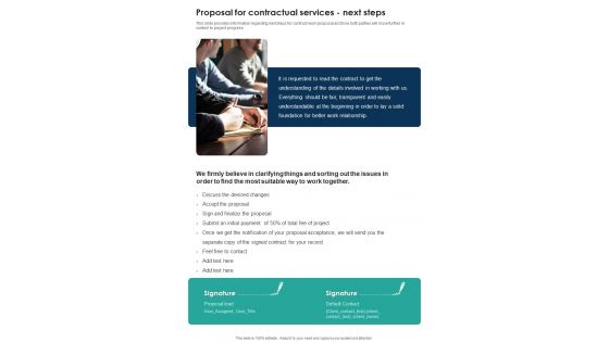 Proposal For Contractual Services Next Steps One Pager Sample Example Document