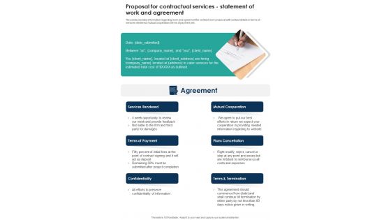 Proposal For Contractual Services Statement Of Work And Agreement One Pager Sample Example Document